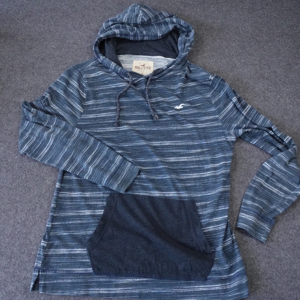 Hollister Blue Striped Space Dye Lightweight Surf Beach Hoodie Sweatshirt Size M